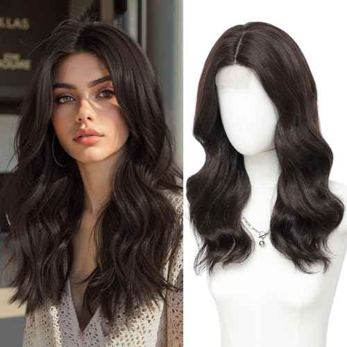 MORICA Dark Brown Wigs for Women 18 Inch Middle Part Medium Length Short Curly Wavy Wigs,Natural Synthetic Hair Womens Wigs for Daily Party/Halloween Use£¨18inch£¬Dark Brown£©