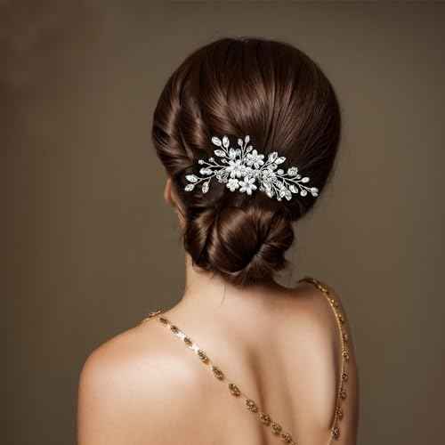 Rhinestone Wedding Hair Comb Pearls and Crystal Bridal Hair Piece Wedding Flower Hair Accessories for Women and Girls
