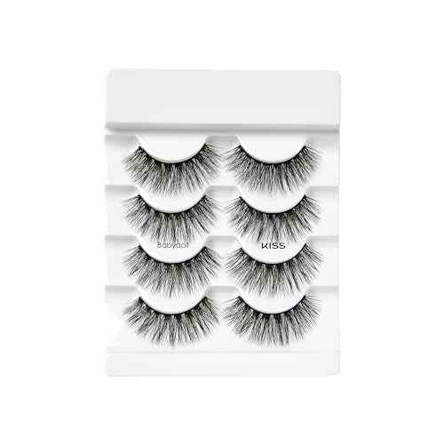 KISS Lash Couture Triple Push Up Collection Multipack, 3D Volume False Eyelashes with Triple Design Technology, Multi-Angles & Lengths, Reusable, Style 'Babydoll', 4 Pairs Fake Eyelashes (Pack of 2)