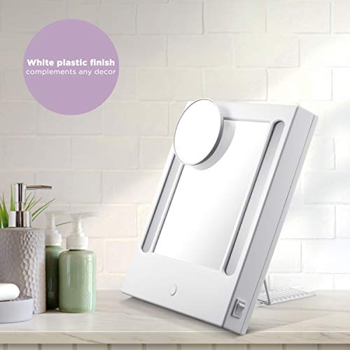 Conair Lighted Makeup Mirror 11"L x 9"W with 1X/5X Magnification, LED Vanity Mirror in White - Corded