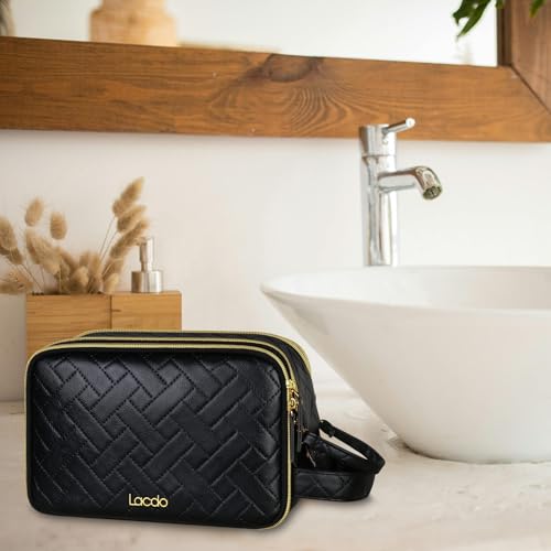 Lacdo Toiletry Bag for Men Travel Toiletry Organizer Dopp Kit Water-resistant Shaving Bag Toiletries Bag Large Capacity for Toiletries Accessories, Black