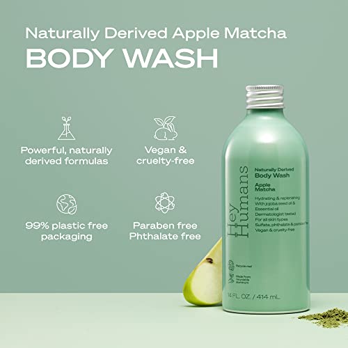 HEY HUMANS Apple Matcha Moisturizing Body Wash with Natural Ingredients & Jojoba Oil | Clean, Vegan, Sulfate Free Bath & Body Wash for Women & Men | Recyclable Bottle, 14 fl. oz. - Pack of 3