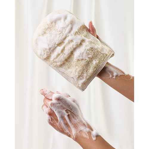 Premium Exfoliating Loofah Gloves ? Natural Egyptian Loufa Sponge Body Scrubber Mitts for Soft, Radiant Skin ? Gentle Exfoliation & Deep Clean (1-Pack) (Count 1)