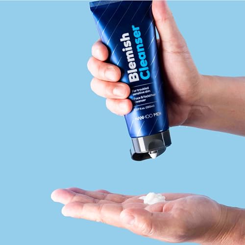 Hanhoo Men¡¯s Blemish Cleanser, 5.07 Fl. Oz., with Bamboo, Sea Salt, and Hyaluronic Acid, Daily Facial Cleanser, Clears Away Dirt and Oil, Pre-Shave Face Wash, For Acne-Prone Skin, Korean Skincare