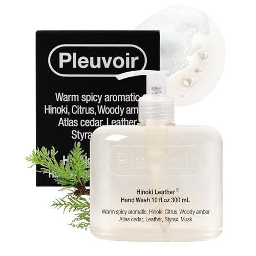Pleuvoir Hand Wash Hinoki Leather - Hydrating Liquid Hand Soap - Mysterious Cypress Forest Leather Scent - Moisturizing with Hyaluronic Acid, Ceramides - Vegan, K-Beauty 10 fl.oz