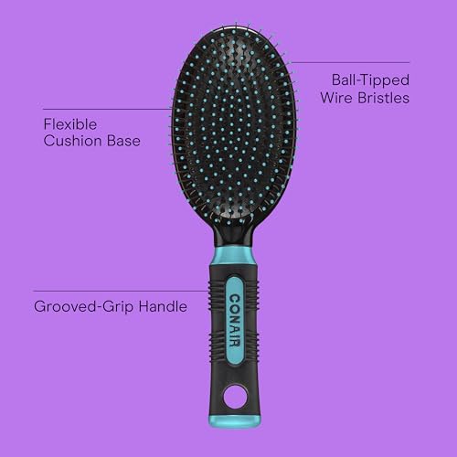 Detangling Hair Brush with Metal Bristles - Cushion Base, Teal, Pack of 1