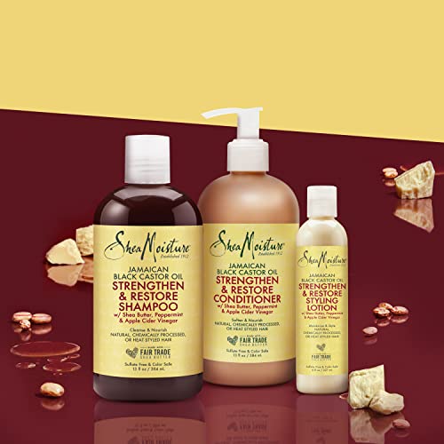 SheaMoisture Strengthen and Restore Shampoo, Conditioner and Styling Lotion for Curly Hair Mixed Hair Care Regimen with Shea Butter