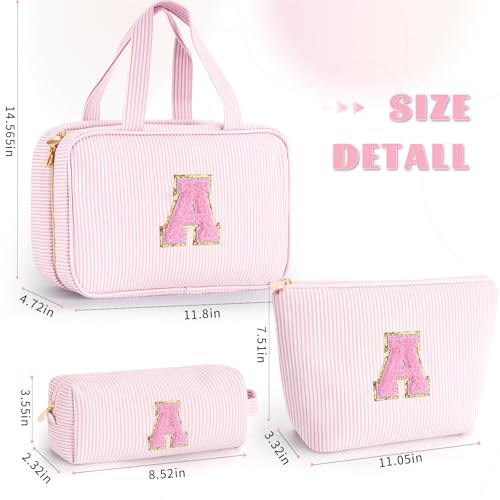 Personalized Initial Cosmetic Bag Set - Travel Makeup Organizer