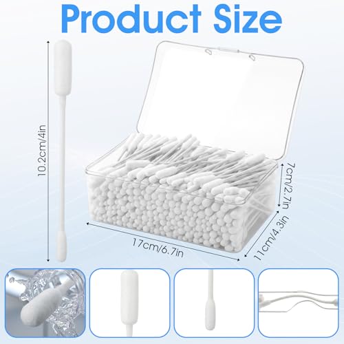 400 Long Cotton Swabs with Storage Case - Double-Ended XL Buds for Pet Care & Makeup