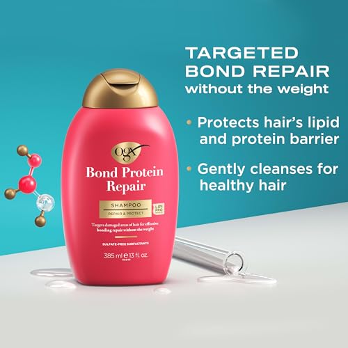 OGX Repair & Protect Bond Protein Repair Haircare Set, Lightweight Shampoo & Conditioner for Damaged Hair, 450¡ÆF Heat Protect Spray for weightless damage protection, 3 Items