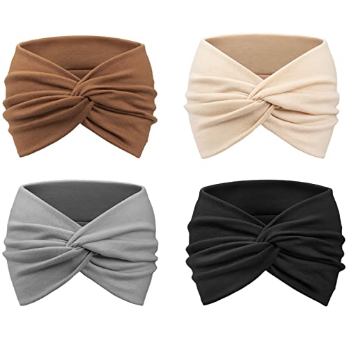 DRESHOW 4-Pack Turban Headbands for Women - Wide Head Wraps