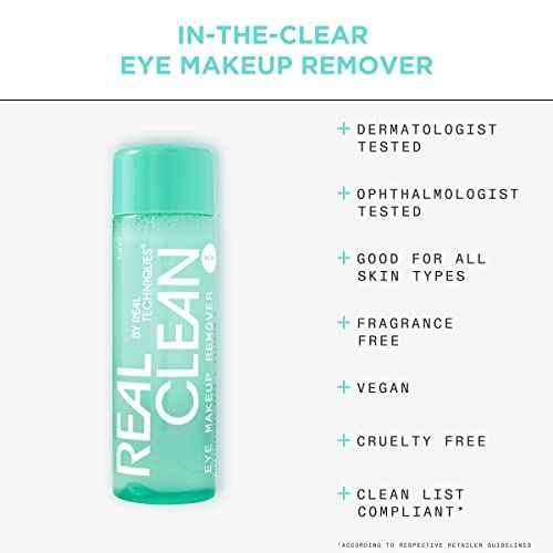 Real Techniques Real Clean In-The-Clear Eye Makeup Remover, Gentle Liquid Makeup Remover, Skin Repair Ingredients, Hyaluronic Acid & Vitamin C, Vegan & Cruelty-Free, 4 fl.oz./110 mL Bottle