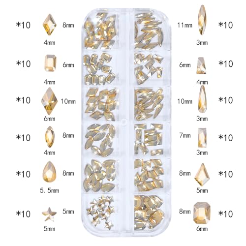 Champagne Gold Nail Rhinestones Kit - 3D Flatback Crystal Gems & Tools