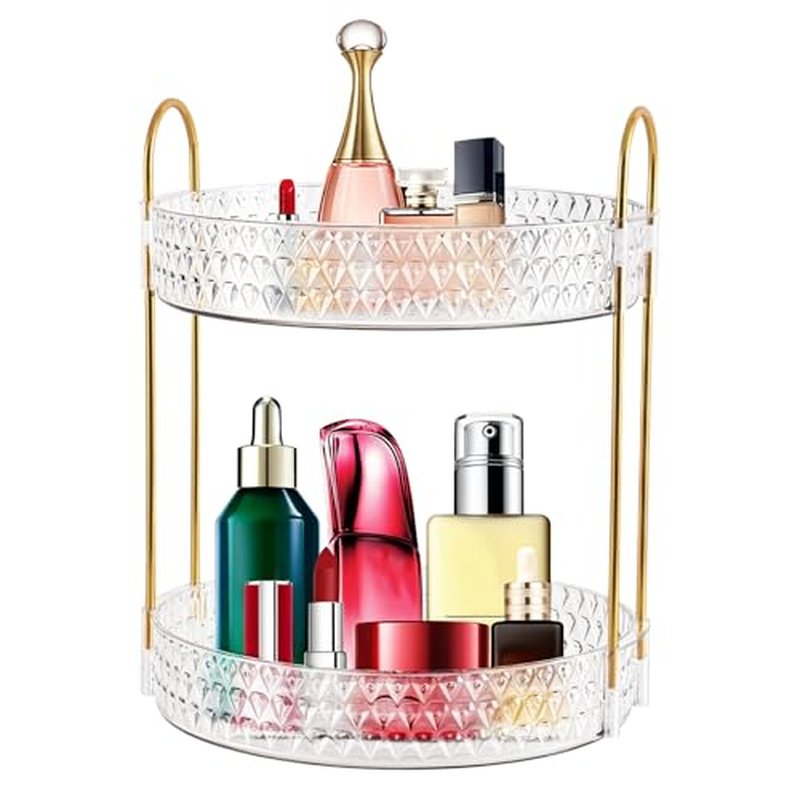 2-Tier Acrylic Lazy Susan Organizer - 360° Rotating Makeup & Skincare Storage
