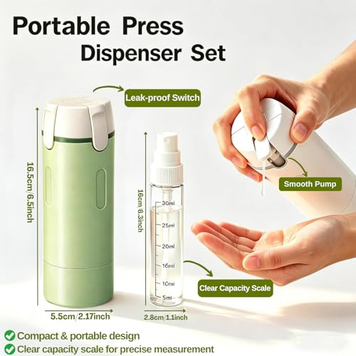 Rosafinal Green 4-in-1 Travel Dispenser Bottle - Refillable Toiletry Organizer
