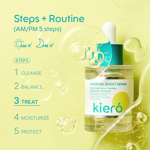 Kiero Essential Boost Serum - Fast Absorbing, Hydrating Face Serum for Visible Spots & Dull Skin with Niacinamide, Peptides & Panthenol - Vegan, Calming Barrier Repair Korean Skincare (1.01 fl oz)