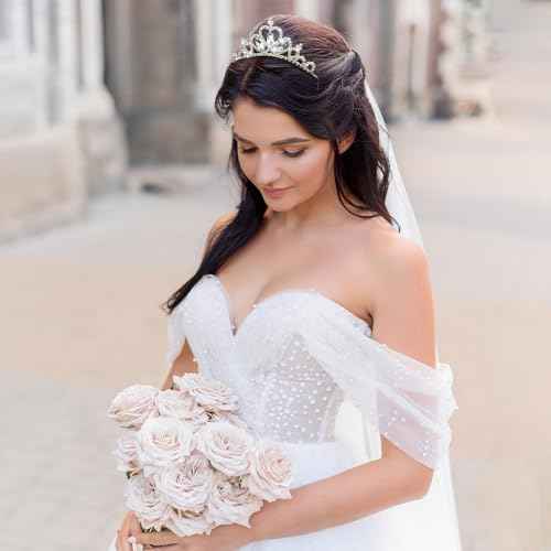 AUZUO Princess Crown Tiara, Crystal Tiaras for Women Pageant Crown Rhinestone Headband Silver Crystal Tiara Hair Accessories for Women Birthday Wedding Halloween Party Christmas Gifts