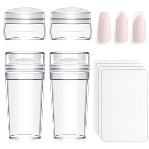 French Tip Nail Stamper Set - 4 Silicone Stamps & Scrapers for Manicure & Nail Art