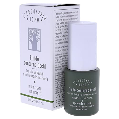 L'Erbolario Baobab And Green Coffee Eye Contour Fluid - Provides Long-Lasting Freshness And Tone To Skin - Minimizes Sagging And Dark Circles - Fast-Acting Face Serum - Plant Powered Skincare - 0.5 Oz