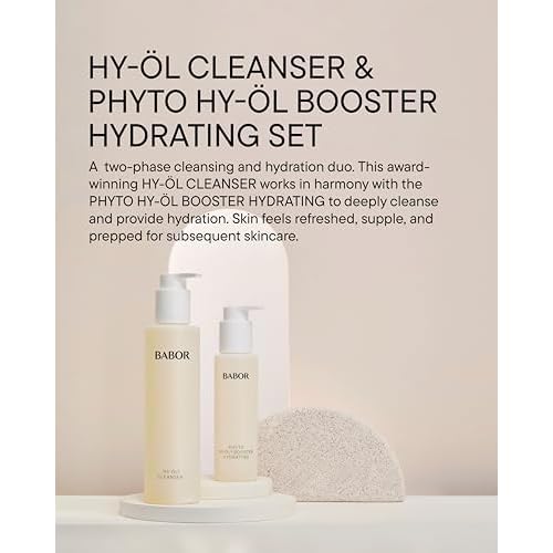 BABOR HY-OL Cleanser & Phyto HY-OL Booster Hydrating Set, Double Cleansing, Oil Cleanser and Makeup Remover Oil for Dull, Dry Skin