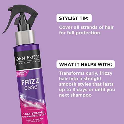 John Frieda Frizz Ease 3 Day Straight Heat Protection Spray, Keeps Hair Straight and Frizz-Free for 3 Days, Keratin-Infused Flat Iron & Styling Spray for a Smooth, Sleek Finish, 3.5 Oz, Pack of 2