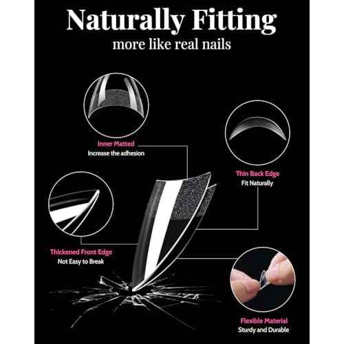 480 Pcs Extra Short Almond Nail Tips, Half Cover Square Nail Tips, 2 Shape Clear Short Fake Nails with Glue, Pre Shape Acrylic Nails with Files and Cuticle Fork for Salons and Home DIY