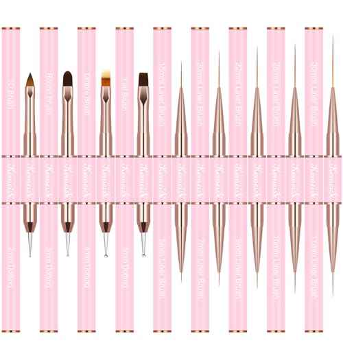 Nail Art Brush Set, 9PCS Double-Ended Acrylic Liner Brush Dotting Pen for Gel Polish, Nail Design Tools for Professional Manicure DIY Home Salon