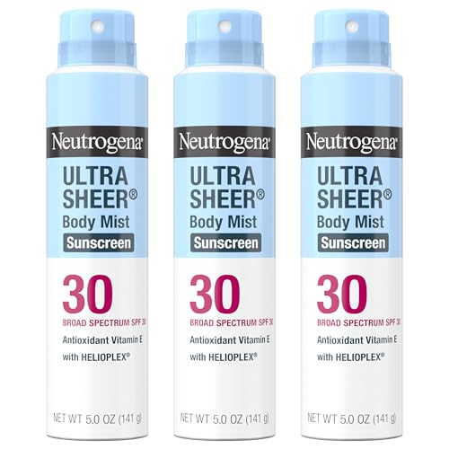 Neutrogena Ultra Sheer Body Mist Sunscreen Spray, Broad Spectrum SPF 30, Oil-Free & Non-Comedogenic UVA/UVB, 5 oz Pack of 3, Packaging may vary