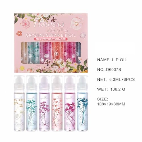 Flower Jelly Lip Oil Set - 6 Pack Rollerball Lip Gloss