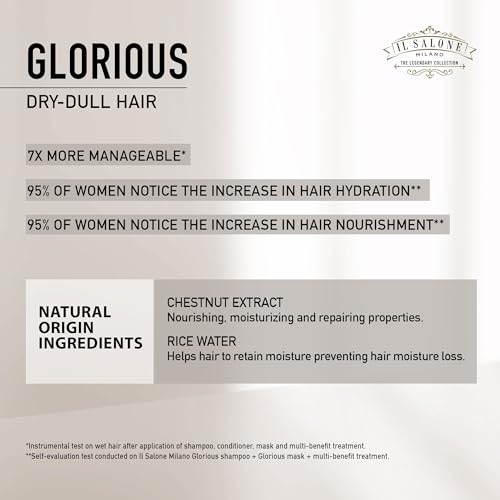 Il Salone Milano Professional Glorious Mask - Hydrating Hair Mask for Dry Hair - Increases Nourishment and Combability with Chestnut Extract & Rice Extract - Salon-Quality Hair Care (8.55 oz / 250 ml)