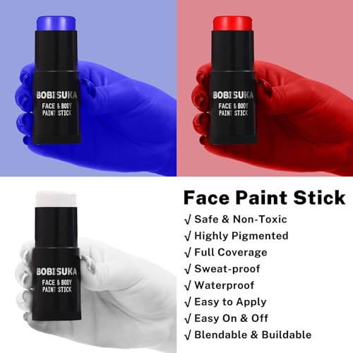 BOBISUKA Red White Blue Face Paint Sticks - Sports & Costume