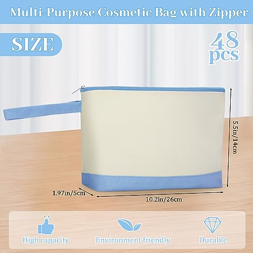 Silkfly 48 Pcs Cotton Canvas Makeup Bags Canvas Cosmetic Zipper 10.2 x 5.5 x 2 Inches Blank DIY Pouch Bag Bulk with Bottom Pencil Case Travel Toiletry Pouch for Women (24 Colors)