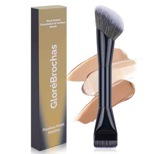 Dual-Ended Makeup Brush,Flat Top Foundation & Angled Contour Brush for Flawless Blending, Smooth Coverage & Effortless Contouring, Ideal for Foundation, Blush, Bronzer & Powder (Black)