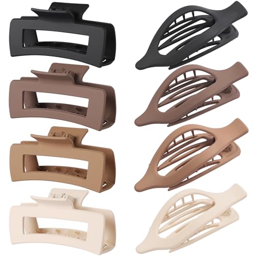 Hair Claw Clips for Women, 8-Piece Set, Square & Flat Styles