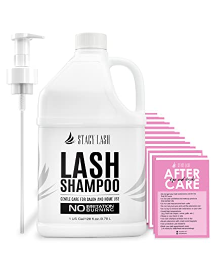 STACY LASH Eyelash Extension Shampoo 1US Gal / 128 fl.oz. / 3.78L / Eyelid Foaming Cleanser/Safe Wash for Extensions & Natural Lashes/Supplies for Professional & Home Use / 50 Aftercare Cards