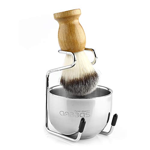Anbbas Vegan Synthetic Badger Hair Shaving Brush Set for Men with Stand & Bowl, Beech-Synthetic Bristles