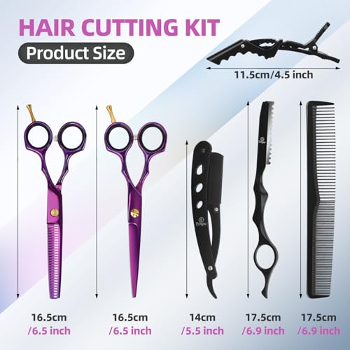 Professional Hair Cutting Scissors Set - 9 PCS with 6.5" Thinning & Straight Shears
