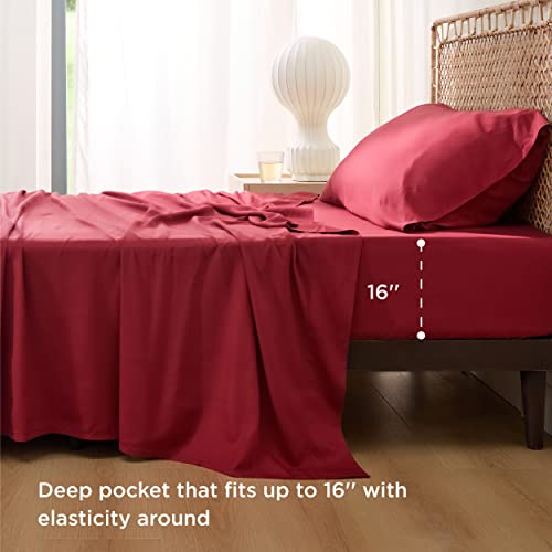 Bedsure Twin Sheets Set, Cooling Sheets Twin Size Bed Set, Rayon Derived from Bamboo, Twin Size Sheets, Breathable & Soft Bed Sheets, Hotel Luxury Silky Bedding Sheets & Pillowcases, Burgundy