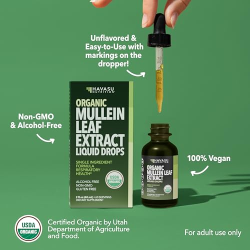 Organic Mullein Leaf Extract for Lung Support - Liquid Drops, 2 Fl Oz