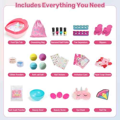 Kids Foot Spa & Nail Art Kit for Kids 4-12 ? All-in-1 Foot Spa Set with Colorful Lights & Manicure Set ? Fun Girls Spa Kit for Parties & Christmas Birthday Gifts for 6 8 9 10-12 Year Old Girls