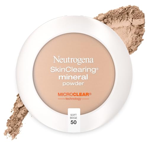 Neutrogena SkinClearing Mineral Acne-Concealing Pressed Powder Compact, Shine-Free & Oil-Absorbing Makeup with Salicylic Acid to Cover, Treat & Prevent Breakouts, Soft Beige 50,.38 oz