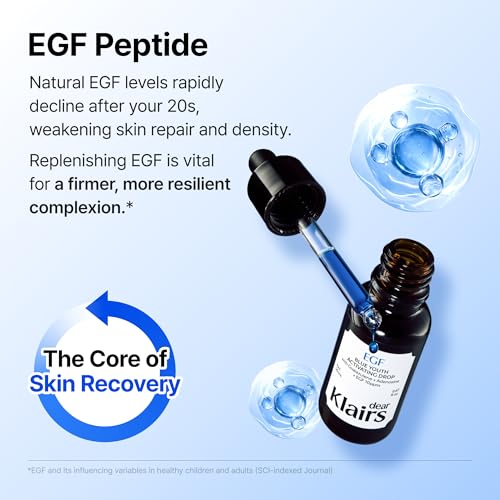 DearKlairs Korean EGF Serum ? Blue Youth Activating Drop with EGF Peptides and Guaiazulene, Repairing Serum for Redness and Blemish-prone Skin, Visibly Fades Post-Blemish Marks, 0.33 Fl Oz