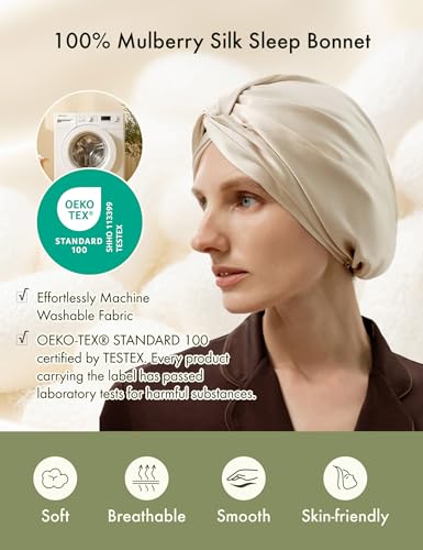 LilySilk Mulberry Silk Sleep Bonnet with Knot Bow