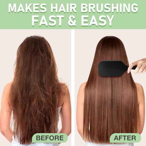 4Pcs Paddle Hair Brush Set, Detangler Brush and comb-Detangling Hairbrush for Wet Dry Long Thick Thin Curly Natural Hair(Black)