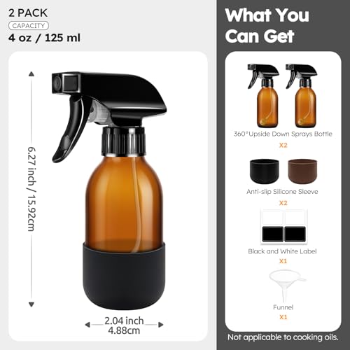 360° Glass Spray Bottles, 4oz, Adjustable Nozzle, 2 Pack