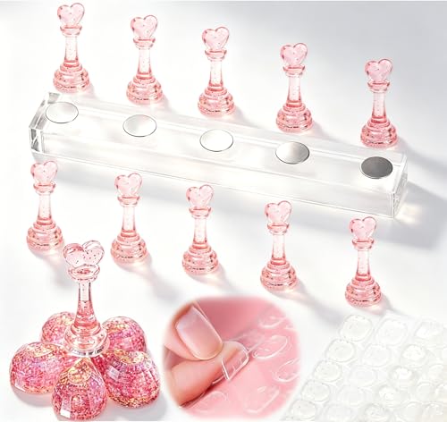 Magnetic Acrylic Nail Stand for Press Ons - Reusable Practice Holder with Jelly Tape