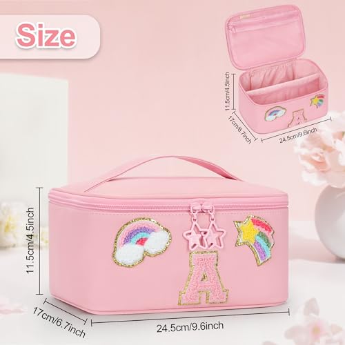OCHEAL Initial Alphabet Makeup Bag for Girls Pink