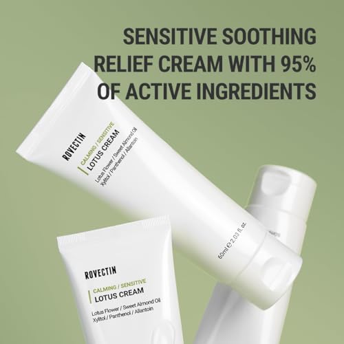 ROVECTIN Calming Lotus Cream ? Lightweight Hydrating & Soothing Moisturizer Face Cream for Sensitive Skin | 75% Lotus Water Extract & Niacinamide for Anti-Aging | Vegan Korean Skincare (2.03 fl oz)