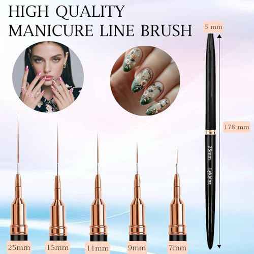 5pcs Nail Art Liner Brushes, Liner Brush For Nails Gel, Painting Art Design Brush Set Nail Dotting Drawing Tool For Long Lines, Thin Details, Fine Drawing Sizes 7/9/11/15/25mm£¨Black£©