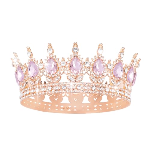 Rose Gold Rhinestone Wedding Crown for Women